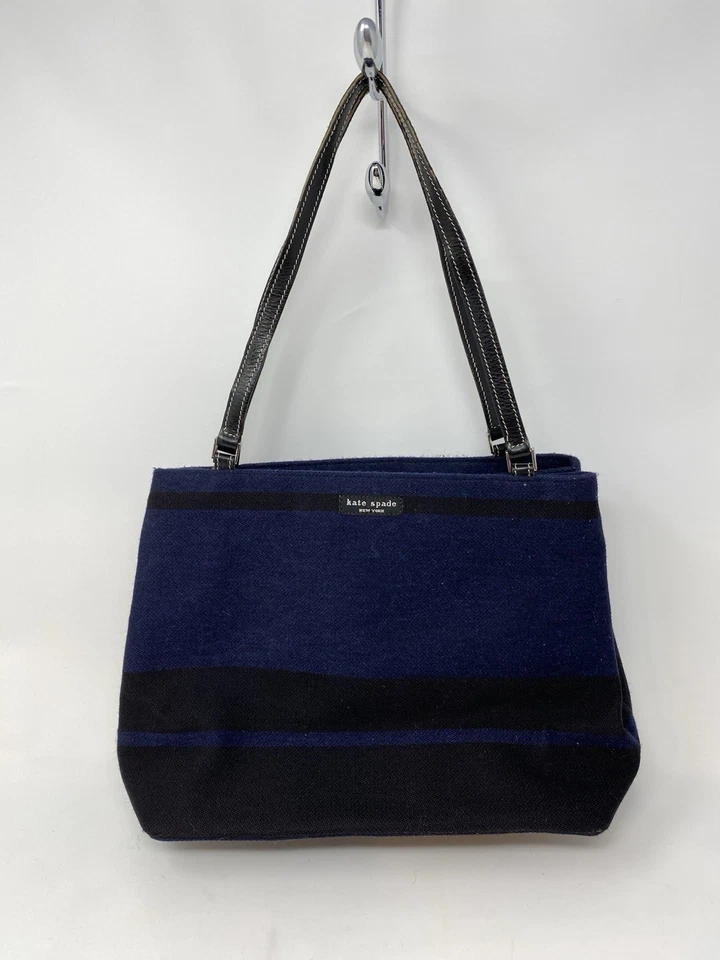 Vintage Kate Spade Handbag Wool Leather Blue Tote Bag Purse Made in Italy Y2K - Image 1 of 4