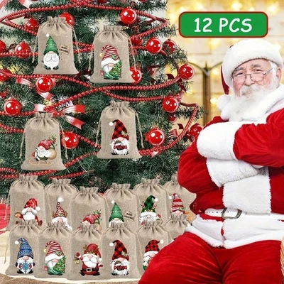 Saco de arpillera de Navidad Bolsas de regalo Papá Noel Lino Cordón Bolsa Bolsa Conjunto Navidad Foto 1 de 4