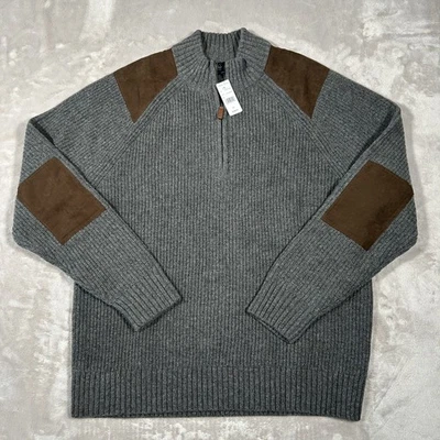 NWT Brooks Brothers Lambswool Military Sweater Mens 2XL Gray 1/2 Zip Elbow Patch - Image 1 of 4