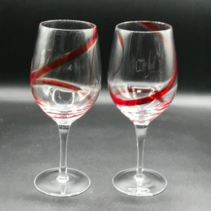 Vintage Pier One 2er Set Red Swirl Weingläser 9" hoch x 3,5" Durchmesser - Bild 1 von 6