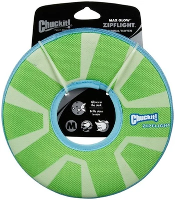 Chuckit ZIPFLIGHT Dog Fetch Toy Max Glow In The Dark Frisbee Ring Medium - Image 1 of 4