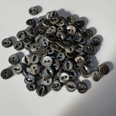 10 Vintage Antique Shell Abalone Shiny 2 Hole Buttons 3/8" Lot - Image 1 of 4