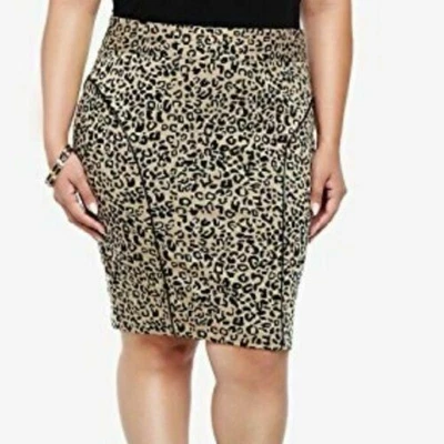 TORRID size 20 Leopard Print Pencil Skirt  with Faux Leather Piping - Image 1 of 4