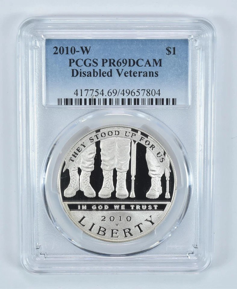 2010-W Disabled Veterans Commemorative Dollar PR69 DCAM PCGS Blue Label *9626 - Image 1 of 4