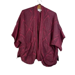 American Eagle Open Front Cardigan Linen Boho Wine One Size Artsy Lagenlook - Picture 1 of 11