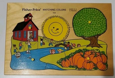 Rompecabezas de madera Fisher Price vintage 522 colores a juego 8" x 12" Foto 1 de 4