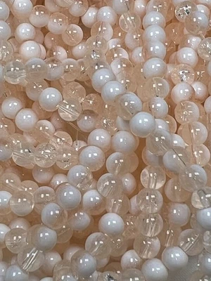 75 6mm Two-Tone Crackle Glass Beads Moccasin & White - Image 1 of 3