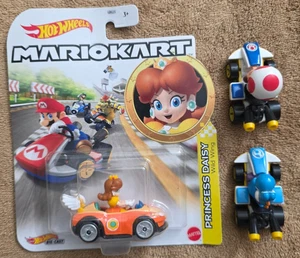 Hot Wheels Mario Kart Daisy in Wild Wing plus Toad and Blue Yoshi Standard Kart - Picture 1 of 1