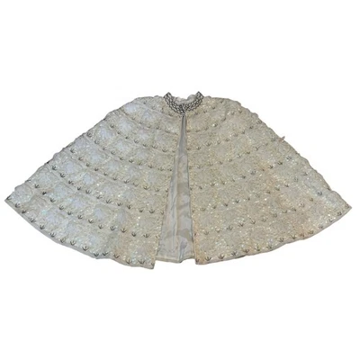 Capa Personalizada Suave Blanco Cuentas Semilla Perlas Lentejuelas Seda Talla Grande Nupcial Elegante  Foto 1 de 4