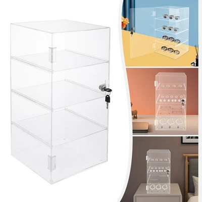 4 Tiers Clear Rectangular Display Case Desktop Lockable Acrylic Organizer w/Keys - Image 1 of 4