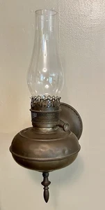 Antique Rayo Brass Wall Mount Angle Light Oil Lamp Electrified For Parts Repair - Picture 1 of 24