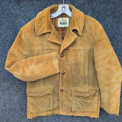 Vtg Woolrich Jacket Mens 40 Large Brown Corduroy Plaid Wool Lined Distressed 60s - Image 1 of 4
