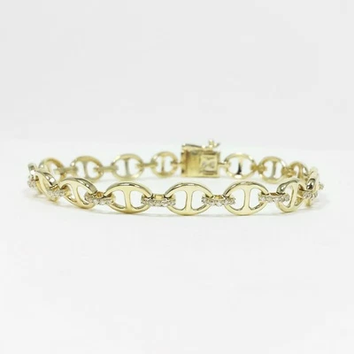 Pulseira mariner corrente de elos abertos de diamante ouro amarelo 14k 6,5" - Imagem 1 de 4