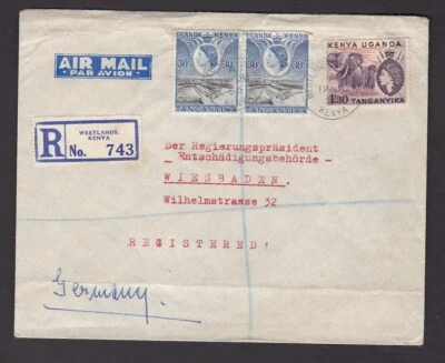 KUT África Oriental Kenia WESTLANDS reg. cubierta 1956 a Alemania Foto 1 de 2