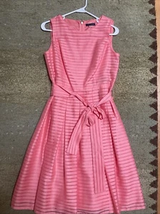 Tommy Hilfiger As 4 Women's Illusion-Striped Pleated Dress Coral - Picture 1 of 4