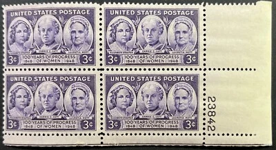 U.S. Scott #959, Plate Block of 4, 100 Years of Progress of Women, F-VF MNH - Image 1 of 2
