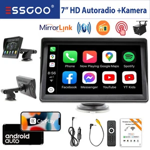 ESSGOO Tragbar Wireless Carplay Android Auto Autoradio Bluetooth USB TF +Kamera - Bild 1 von 15