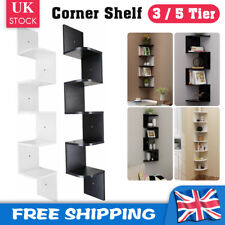 5 Tier Floating Wall Shelves Corner Shelf Storage Wood Display Bookcase Unit UK