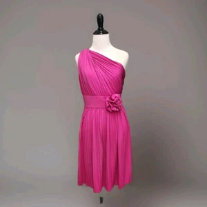 MAX AND CLEO Pink One Shoulder Pleated Skirt Cocktail Evening Dress Sz 6 - Picture 1 of 11
