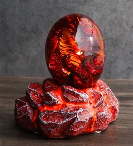 Red Dragon In Acrylic Glass Egg With Blue Crystals And LED Lava Rock Bases - Picture 1 of 10