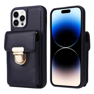 For iphone 16 15 14 pro max plus Crossbody Case Leather Wallet Card Pocket Cover - Image 1 of 4