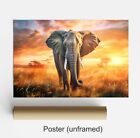 Elephant At Sunset Africa Stretched Canvas Or Unframed Poster More Sizes