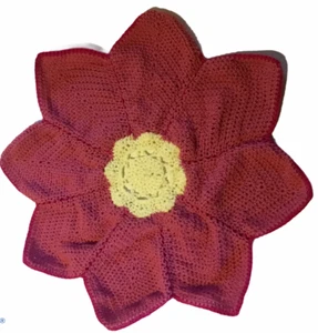 Crocheted Flower Rug Handmade Wall Hanging Salmon Pink Yellow Nursery Home Decor - Picture 1 of 4