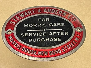 ORG Vintage Emaille Stewart & Ardern Morris Autos Lieferant Armaturenbrett Garage Abzeichen - Bild 1 von 4