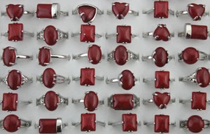 Job Lots 60pcs Women Red Natural Stone Mixed Fashion Copper Adjustable Rings - Picture 1 of 8