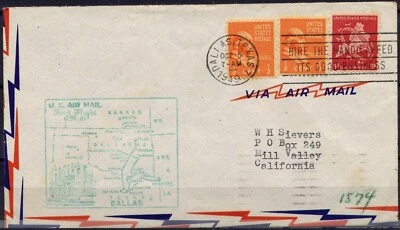 Cover First Flight United States, 1949. Dallas to Mill Valley. Dallas Area. - Image 1 of 2
