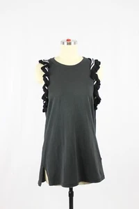 Camiseta sin mangas túnica larga 3.1 PHILLIP LIM negra a rayas tejida con volantes, talla S - Imagen 1 de 9