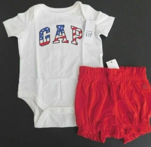 Gap Baby Girl Bodysuit Shorts Red White Blue Sizes 0-3M 3-6M Stars Stripes Logo - Picture 1 of 4