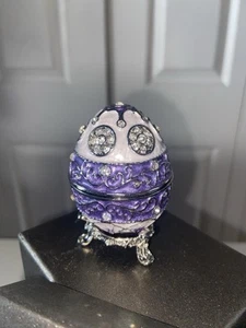 STAUER EGG Genuine gemstone bejeweled Faberge Jewellery purple and white NIB - Picture 1 of 14