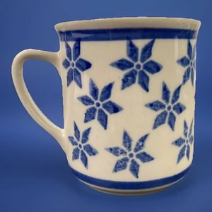 vtg blue snowflake pottery mug Blue trim 10oz Coffee Tea Mug Cup - Picture 1 of 12