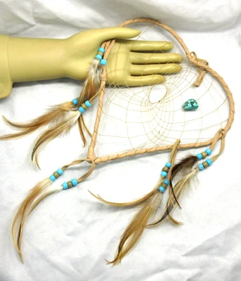Atrapasueños Corazón 9" Hecho en Nativos Americanos, Atrapasueños Turquesa, Certificado de Autenticidad #dc9-4 Foto 1 de 4