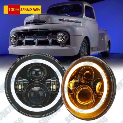 Круглые 7-дюймовые светодиодные фары Halo Angel Eyes для Ford F1 1948-1952 годов выпуска дневные ходовые огни 2 шт. - Изображение 1 из 4