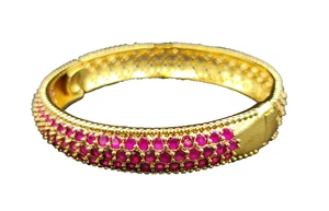 Brazalete Brazalete Rubí Chapado en Oro 24K | Joyería Boda Tailandesa | Regalo Dama de honor - Imagen 1 de 15