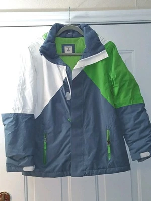 Lands End Kids Grow-A-Long Hooded Coat Jacket Girls L(14-16) Green,Blue/ White - Image 1 of 4