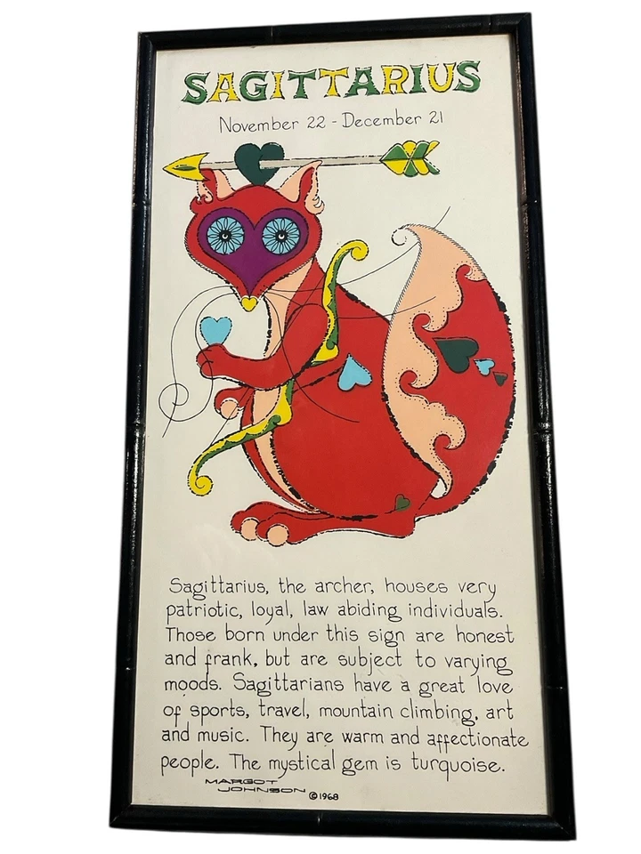 Horóscopo Zodiaco SAGITARIO Arte Pop Moderno Margot Johnson NY De Colección 1968 Genial Foto 1 de 4