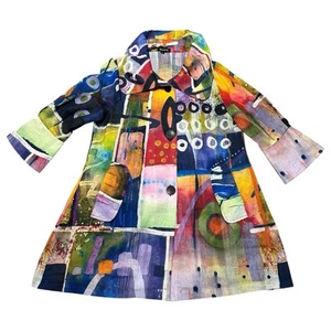 Damee Abstract Watercolor Design Button Swing Jacket, Small - Picture 1 of 9