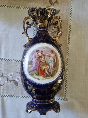 Angelica Kauffmann Austrian  neoclassical ceramic porcelain cobalt blue vase - image 1 of 4