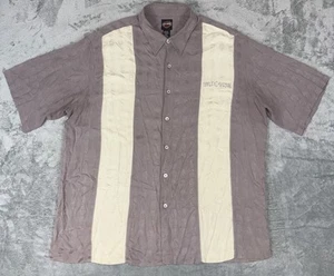 Camisa Harley Davidson 100 % seda XXL calavera en relieve manga corta malva/blanca de colección - Imagen 1 de 11