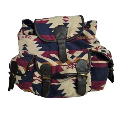 Mochila Forever 21 XXI Suroeste Azteca Coloridos Bolsillos Forrados Cuero  Foto 1 de 4