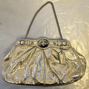 Coach Metalic Leather Chain Link Strap Clutch Purse Evening Bag - Picture 1 of 10