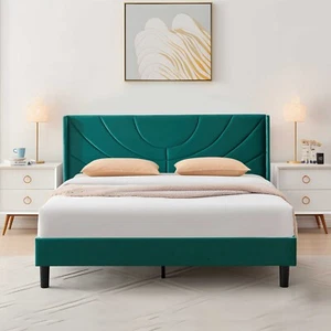 Bed Frame Twin/Full/Queen Size Upholstered Platform with Headboard Foundation - Picture 1 of 60