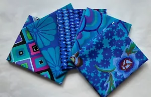 5 Fat Quarters - 5 Blue Kaffe Fassett FQ 18 x 22 Cotton Quilting Fabric Ver. 2 - Picture 1 of 4