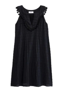 Vineyard Vines Quastenkleid schwarz geprägt V-Ausschnitt Damen Größe extra klein - Bild 1 von 9
