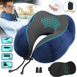 Travel Pillow Set Memory Foam Neck Cushion with Mask & Ear Plugs &Carry Bag 2024 - Picture 1 of 15