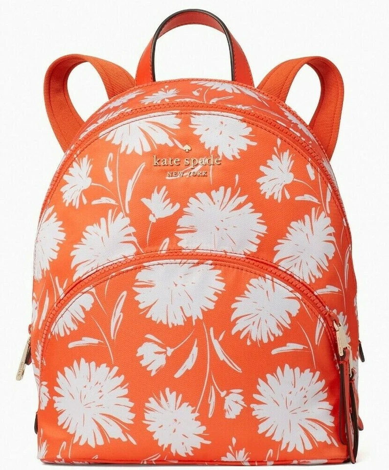 NWB Kate Spade Karissa Nylon Backpack Orange Floral WKR00450 Gift Bag