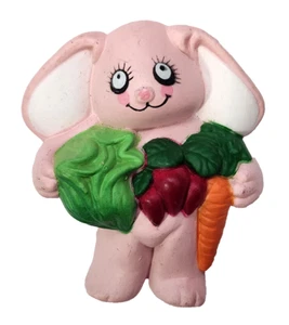 Easter Unlimited PIN Easter Vintage BUNNY Rabbit w VEGGIES 1980s Brooch PINK - Picture 1 of 3